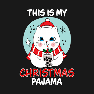 This Is My Christmas Pajama Cat Drinking From A Cup Family Matching Christmas Pajama Costume Gift T-Shirt