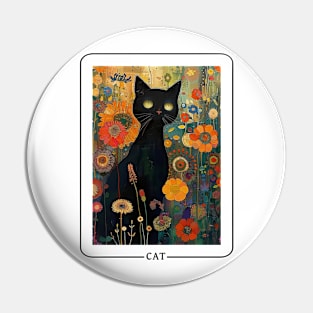 Black Cat Among Flower Pin