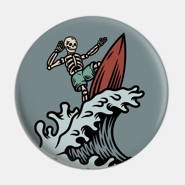 Retro Surfing Skeleton Pin by SLAG_Creative