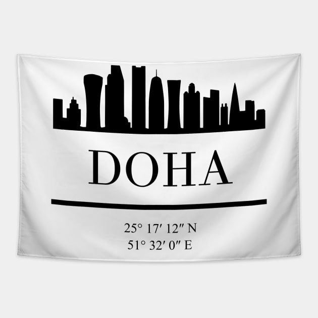 DOHA QATAR BLACK SILHOUETTE SKYLINE ART Tapestry by deificusArt