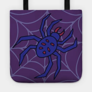 CREEPY POISONOUS SPIDER IN WEB Purple Blue Red from my Cabinet of Curiosities - UnBlink Studio by Jackie Tahara Tote