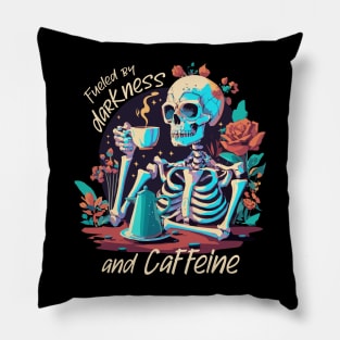 Fueled by darkness and caffeine - Skeleton with coffee Pillow