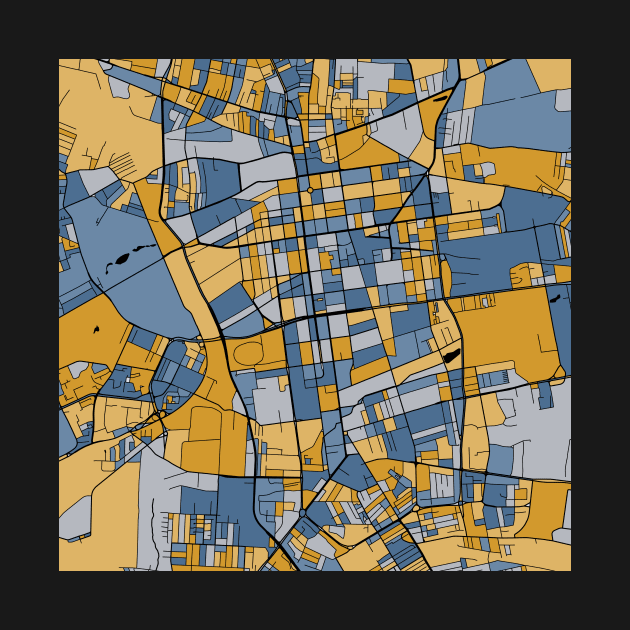 Lódz Map Pattern in Blue & Gold by PatternMaps