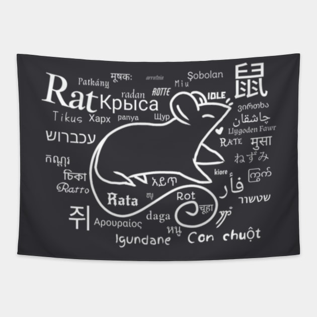 All the Languages of Rat (White Version) Tapestry by Rad Rat Studios