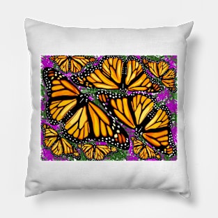 Beautiful Monarch Butterflies with floral background Pillow