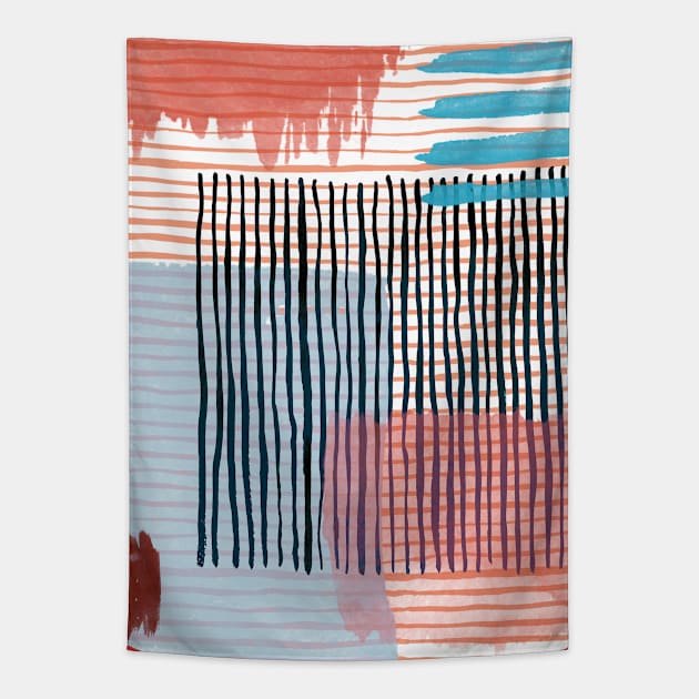 Pocket - Abstract Striped Geo Red Tapestry by ninoladesign