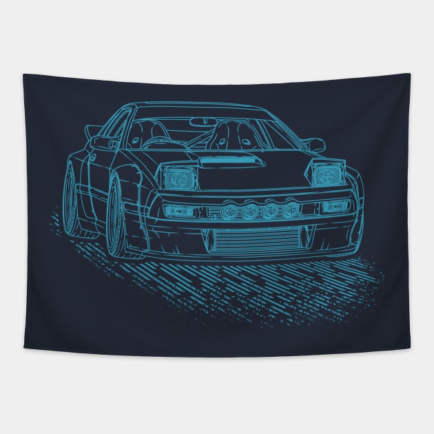 Mazda RX7 FC3S Lineart Blueprint Tapestry by Guyvit