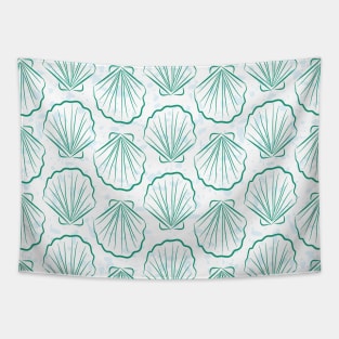 Scallop sea shells illustration. Aqua blue and white. Tapestry