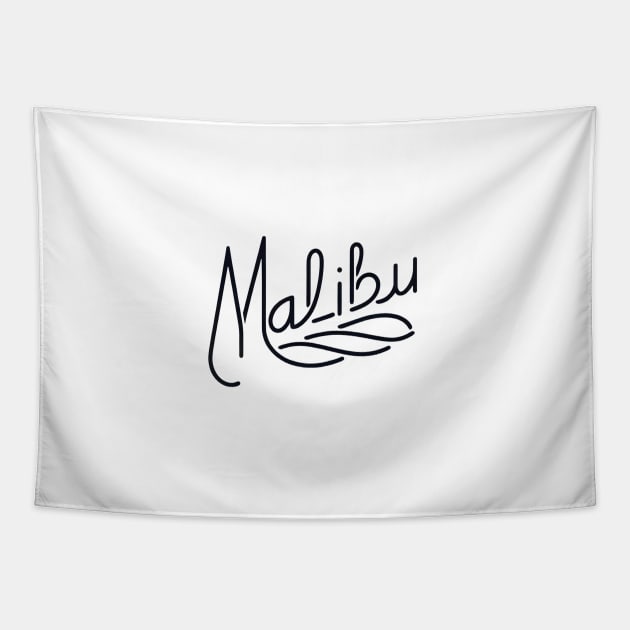 Malibu Groove: Vintage Script (black) Tapestry by Retro Travel Design