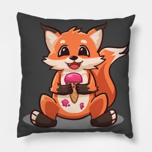 cute fox holding ice cream Pillow