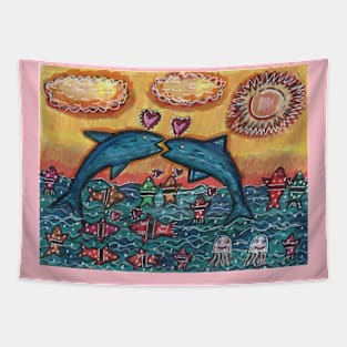 Two Loving Dolphins Singing Tapestry