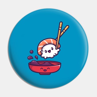 Cute Sushi With Soy Sauce Cartoon Vector Icon Illustration Pin