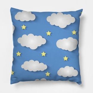 Cute Paper Clounds And Stars Colage Background Pattern Seamless Pillow