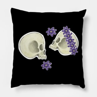 Skulls and Purple Flowers Pillow