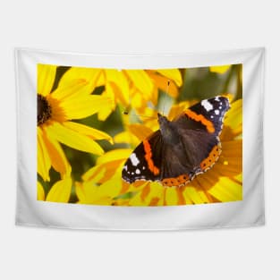 Red Admiral; Yellow Flower Tapestry