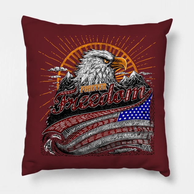 hand drawn american eagle nature sign flag Pillow by hayr pictures