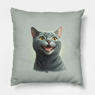 Illustration of funny grey haired cat looking to the side Pillow