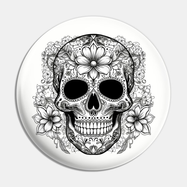 Skull with Flowers Pin by Saltwater Soul
