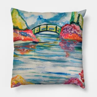 Reflections of Floral Spring Park Watercolor Pillow