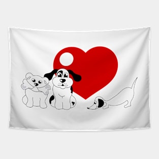 Cute dogs in front of big red heart Tapestry