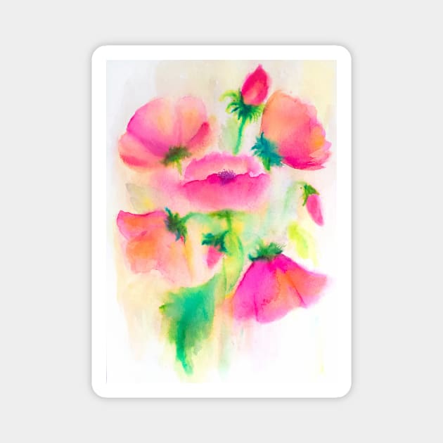 Pink poppies watercolor painting Magnet by ArtDreamStudio