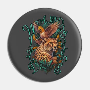 Wild & Free Jungle Spirit: Cheetah, Hawk, Velocity. Green, Black, Orange Adventure. Pin