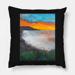 Linda mar (Pacifica state beach) oil painting by tabitha kremesec Pillow