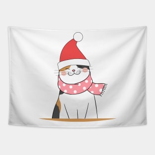 cat with santa hat christmas Tapestry