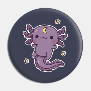 Cute Black Axolotl With Crescent Moon Symbol Pin