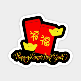 Lunar New Year Red Envelope and Golden Nugget - Black Magnet