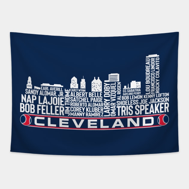 Cleveland Baseball Team All Time Legends, Cleveland City Skyline Tapestry by Legend Skyline