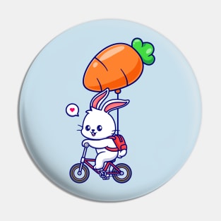 Cute Rabbit Riding Bicycle With Carrot Balloon Cartoon Pin