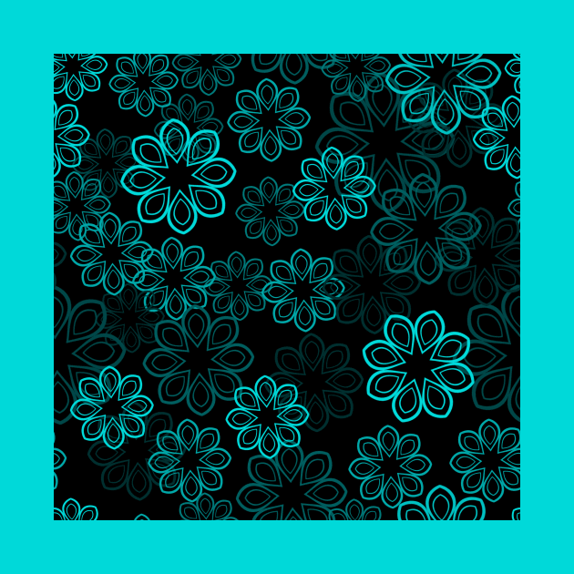 Neon Floral Cyan on Black by ArtticArlo