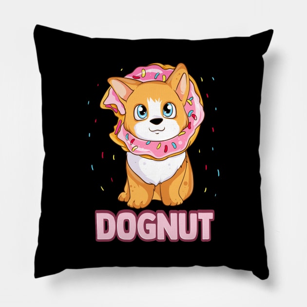 Cute & Funny Dognut Dog Donut Pun Adorable Puppy Pillow by theperfectpresents
