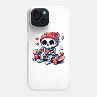 Skeleton Skateboard Pixel Phone Case