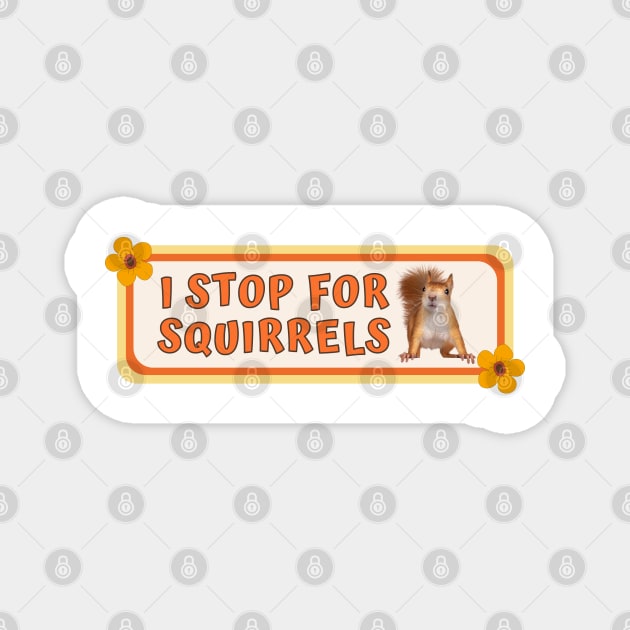 I Stop for Squirrels, Cute Squirrel Bumper Magnet by yass-art