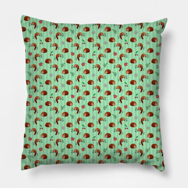 Red Panda Apple Cherry Pattern Pillow by saradaboru