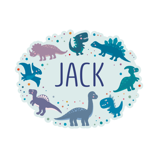 Jack name surrounded by dinosaurs by WildMeART