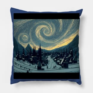 Starry Night Over Hogsmeade Village Pillow