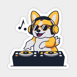 Cute Corgi plays Dj Music Funny Dog kawaii Magnet