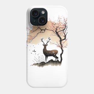 Sumi-e Style Nara Deer and Sakura Phone Case