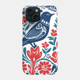 Norwegian Folk Art Pattern with Flowers and Bird Phone Case