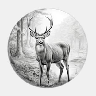 Stag Deer Animal Discovery Wild Nature Ink Sketch Style Pin