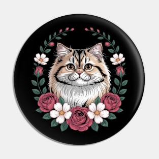 Roses Flowers British Longhair Cat Highland Straight Pin