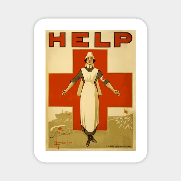 Vintage WWI Era Australian Red Cross Nurse Poster: HELP Magnet by Naves