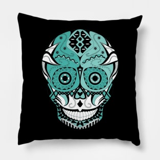 death with a mexican smile ecopop art in floral day of the dead pattern catrina Pillow