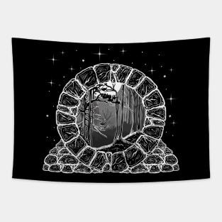 Moon Gate Grayscale Goth Design Tapestry