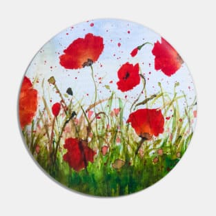 Poppy field watercolor Pin