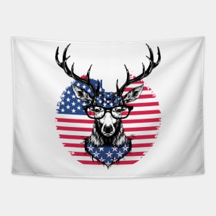 American flag Deer wearing glasses Tapestry