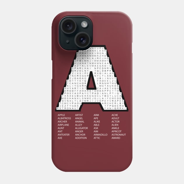 A Word Search Puzzle White Text Phone Case by Barthol Graphics